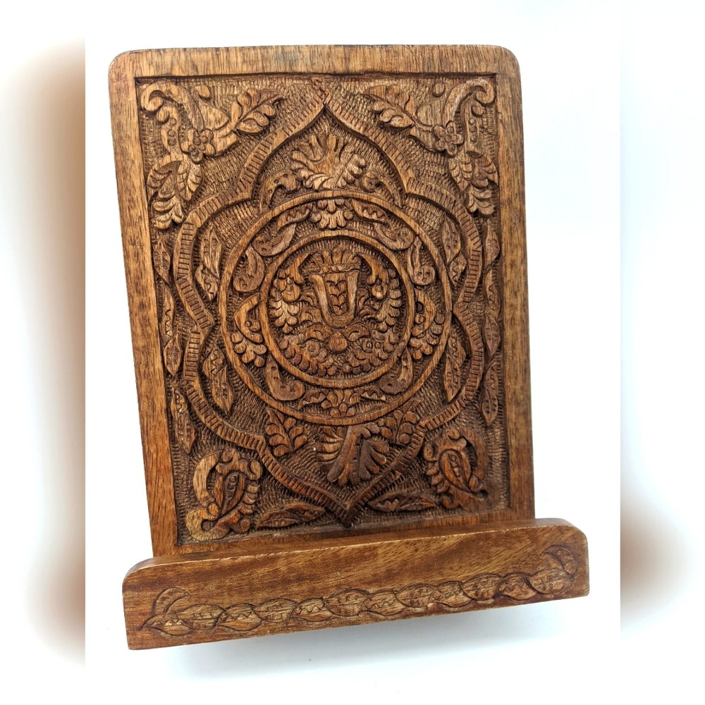 Carved wood book holder